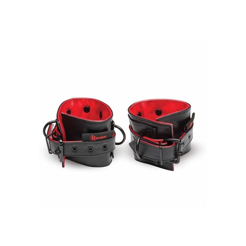 Leather Submissive Accessories Ankle Restraints - Black| Red