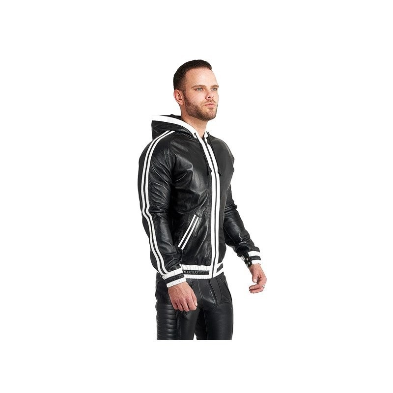 Mister B Leather Hoodie With Stripes