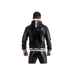 Mister B Leather Hoodie With Stripes