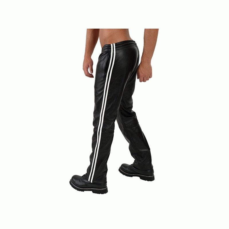 Mister B Leather Jogging Pants White Stripes