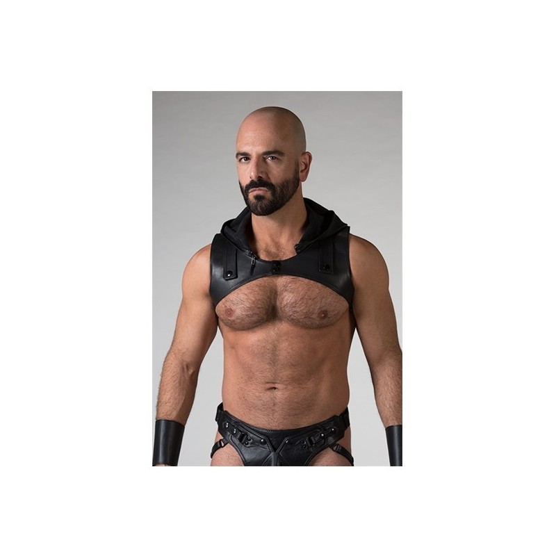 Leather Sleeveless Crop Hoodie