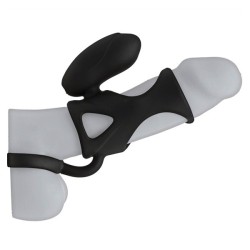 Caged Vibrating Silicone Cock Cage With Ball Strap - Black