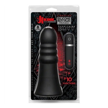 Vibrating Silicone Butt Plug Ridged 20 cm. (8 inch) - Black