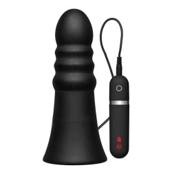 Vibrating Silicone Butt Plug Ridged 20 cm. (8 inch) - Black